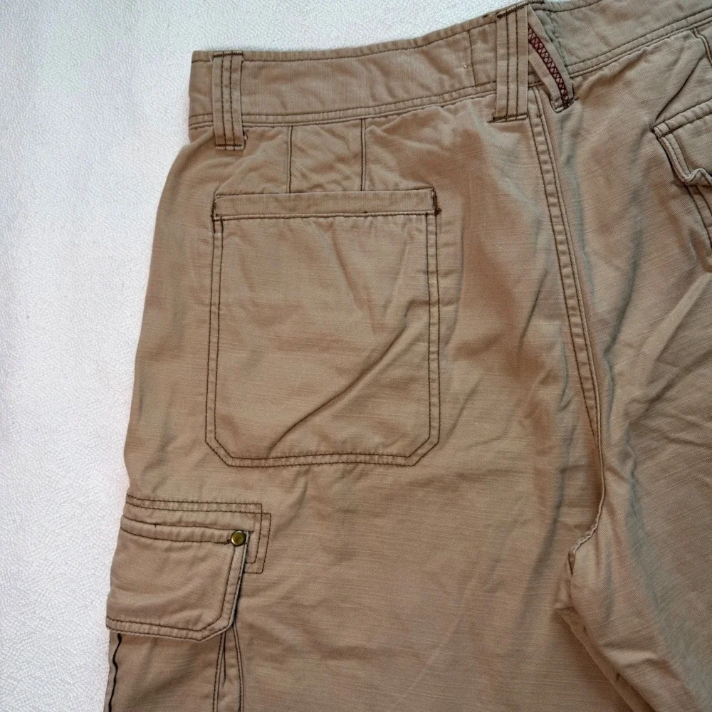 Ocean Pacific Mens Cargo Shorts Tan Khaki Ripstop Frayed Hem Utility Casual OP
